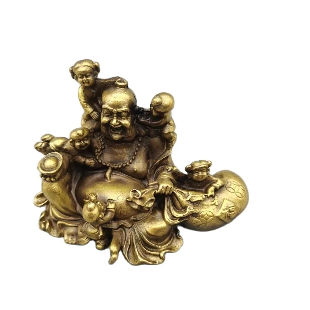 

Китайская античная латунная маленькая статуя Будды fengshui Maitreya, металлические поделки, домашний декор, статуя