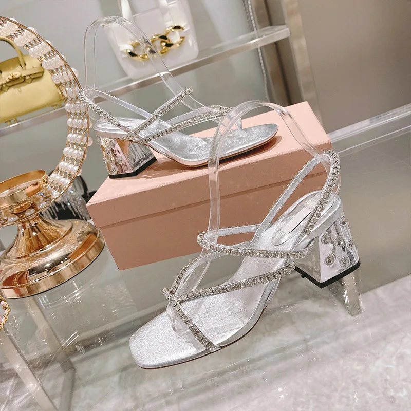 Rhinestone Sandals Women's One Strap 2022 Spring New Sexy Open Toe Thin Strap Chunky Heel Silver High Heels
Rhinestone Sandals Women's One Strap 2022 Spring New Sexy Open Toe Thin Strap Chunky Heel Silver High Heels