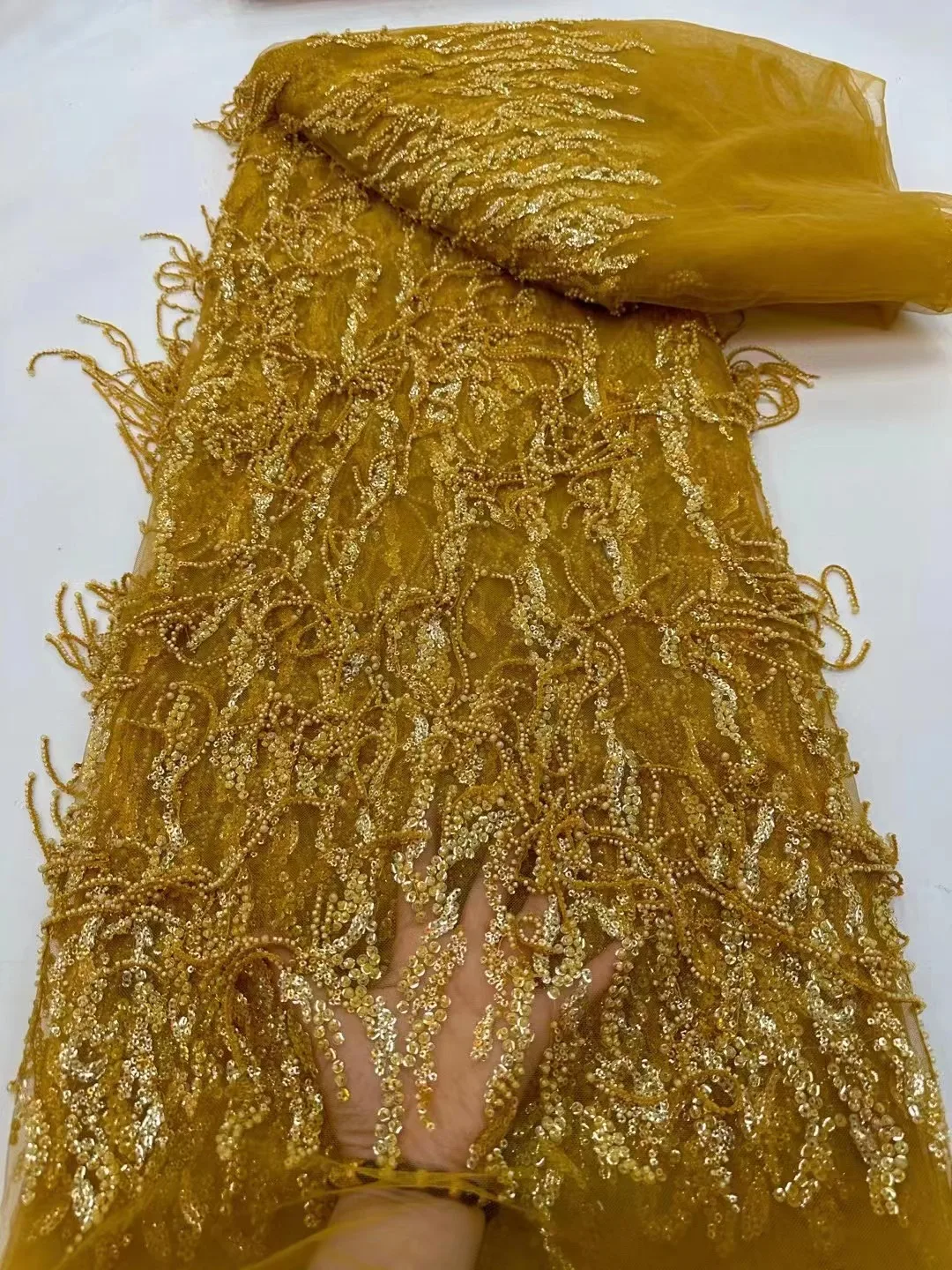 Gold African Bead Tube Embroidered French Tulle Lace Fabric For Wedding 2023 High Quality Nigerian Sequined Mesh Fabrics
Gold African Bead Tube Embroidered French Tulle Lace Fabric For Wedding 2023 High Quality Nigerian Sequined Mesh Fabrics