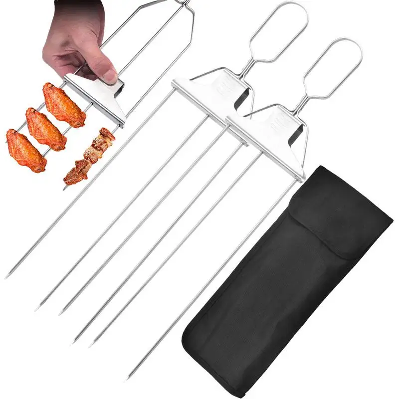 BBQ Skewers For Grilling 3-Way Grill Stainless Roasting Sticks 14.7 In Anti-Rust Kabob Skewer With Oxford Cloth Bag For Veggies
BBQ Skewers For Grilling 3-Way Grill Stainless Roasting Sticks 14.7 In Anti-Rust Kabob Skewer With Oxford Cloth Bag For Veggies