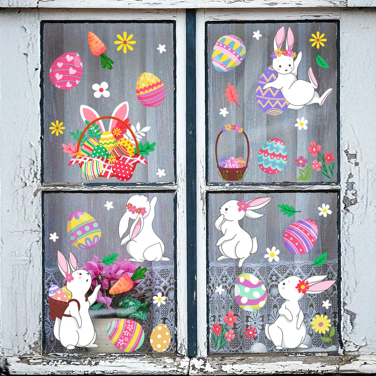 

Easter Bunny Window Glass UV Electrostatic Stickers Window Double-sided Visual Decorative Wall Stickers