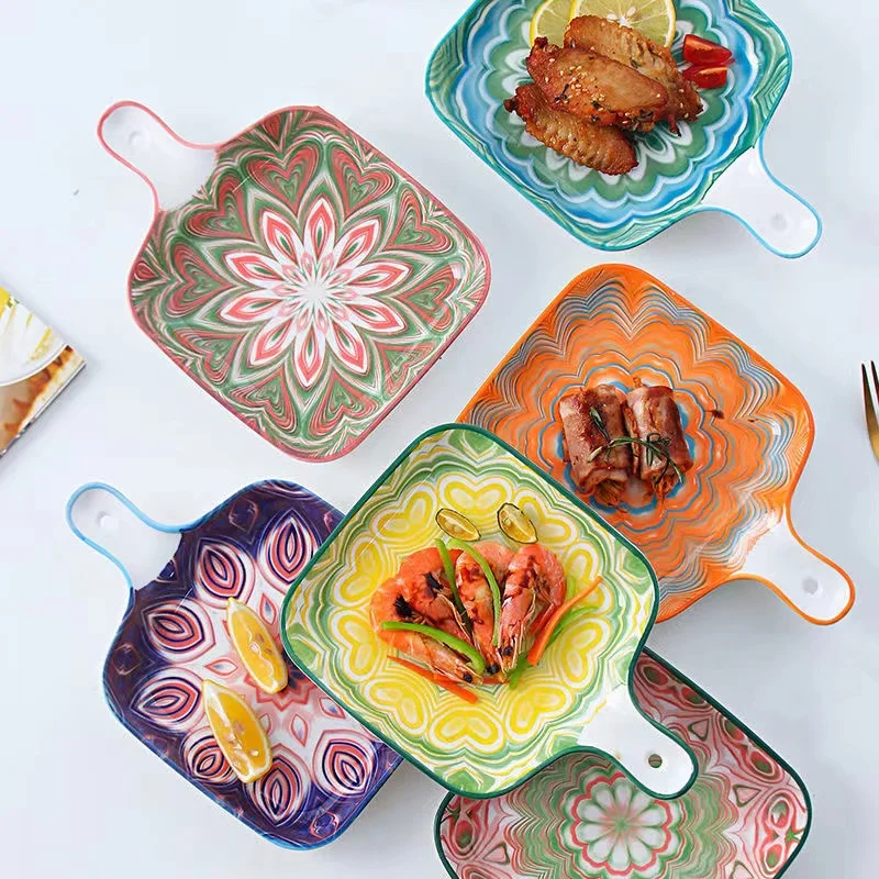 Bohemian Ceramic Square Salad Dinner Plates Dish Porcelain Baking Tray Single Handle Bowl Bakeware Japanese Household Tableware
Bohemian Ceramic Square Salad Dinner Plates Dish Porcelain Baking Tray Single Handle Bowl Bakeware Japanese Household Tableware