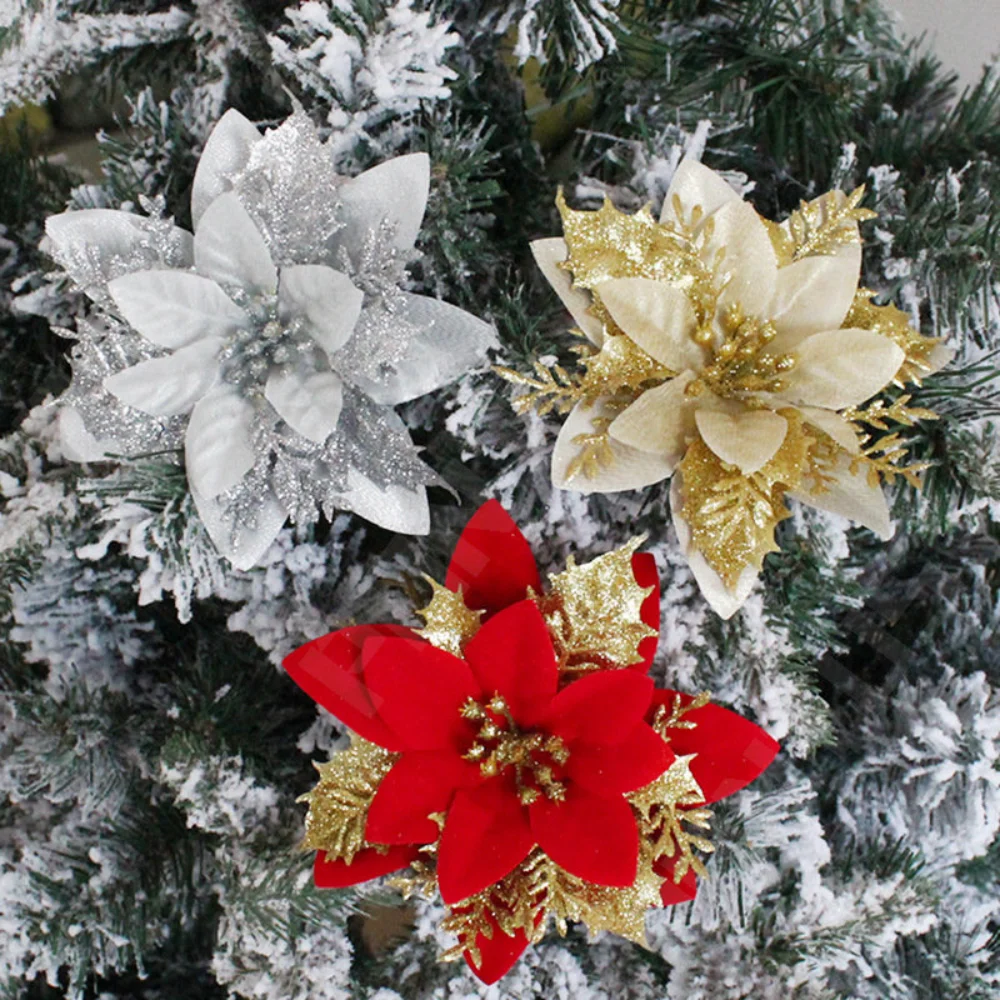 Christmas Glitter Artificial Flowers Red Gold Xmas Tree Ornaments Big Flower Heads for Home New Year Wreath Wedding Decoration
Christmas Glitter Artificial Flowers Red Gold Xmas Tree Ornaments Big Flower Heads for Home New Year Wreath Wedding Decoration
