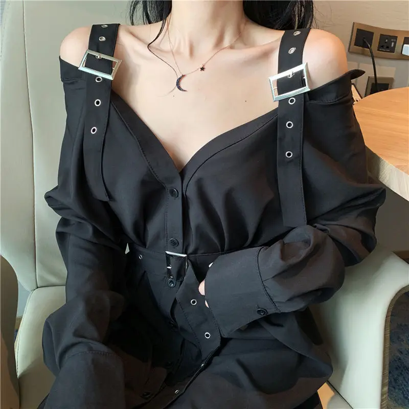 Блузка Deeptown в стиле стимпанк, женское платье с открытыми плечами, рубашка с поясом, облегающие Топы с длинным рукавом, корейский стиль, черна...
Блузка Deeptown в стиле стимпанк, женское платье с открытыми плечами, рубашка с поясом, облегающие Топы с длинным рукавом, корейский стиль, черна...