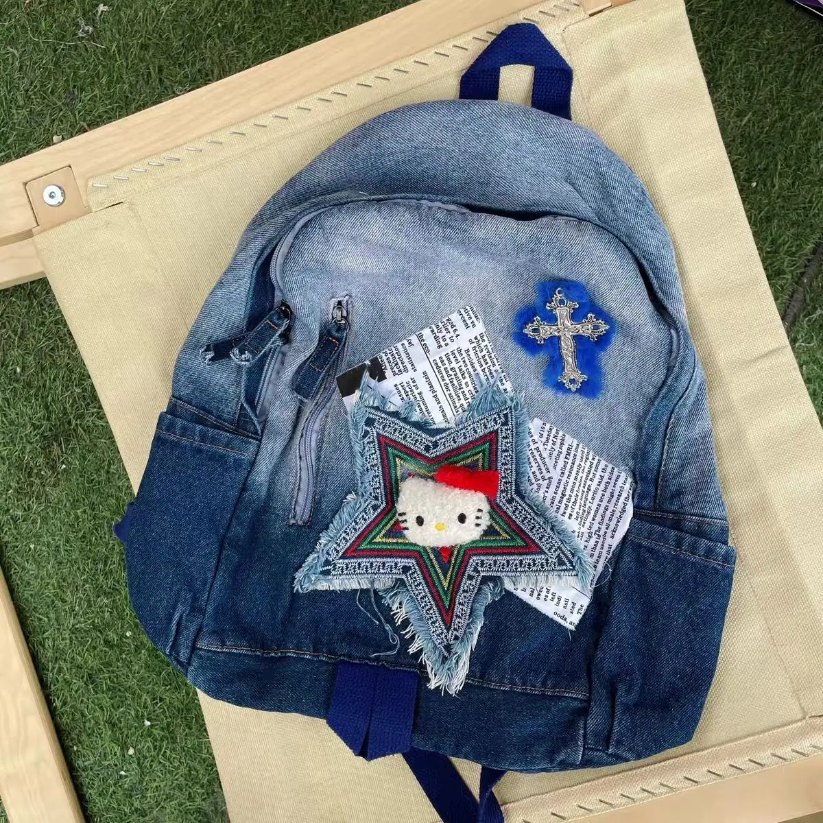 Sanrio Bag Embroidery Denim Backpack Large-Capacity Schoolbag Cute Cartoon Kawaii Ladies Shoulder Bag A Student's Delicate Gift
Sanrio Bag Embroidery Denim Backpack Large-Capacity Schoolbag Cute Cartoon Kawaii Ladies Shoulder Bag A Student's Delicate Gift