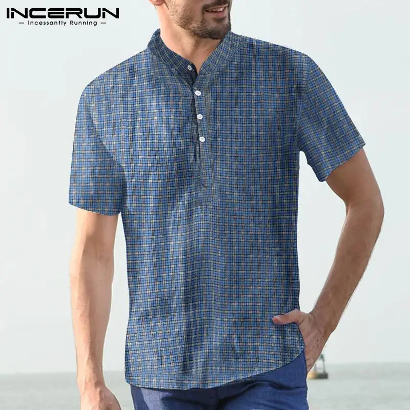 Men Plaid Shirt 2022 Stand Collar Short Sleeve Breathable Streetwear Men Clothing Summer Vacation Casual Camisas S-3XL INCERUN 7
Men Plaid Shirt 2022 Stand Collar Short Sleeve Breathable Streetwear Men Clothing Summer Vacation Casual Camisas S-3XL INCERUN 7