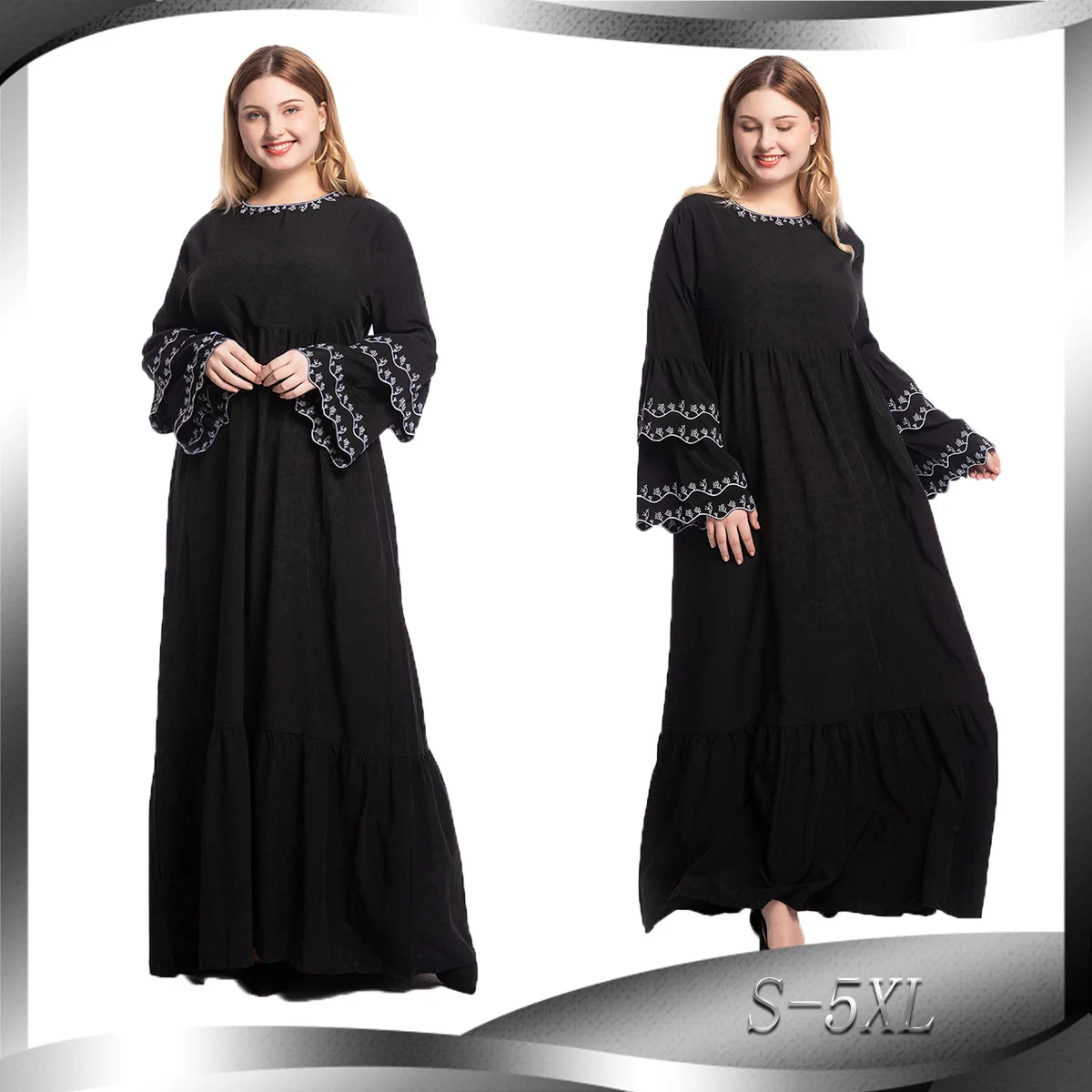 Kaftan Abaya Dress For Women Black O-neck Muslin Long Robe With Puff Sleeves Islamic Caftan Marocain Dress Plus Size Female
Kaftan Abaya Dress For Women Black O-neck Muslin Long Robe With Puff Sleeves Islamic Caftan Marocain Dress Plus Size Female