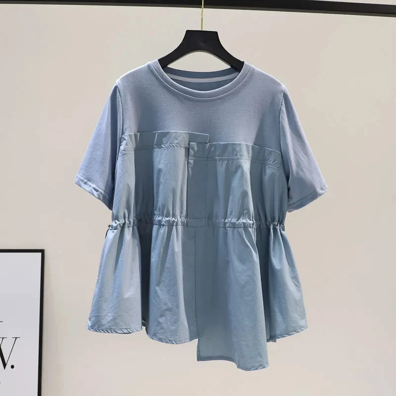 Casual Plus Size 3XL Womens Tees Tops 2022 Summer Fashion Patchwork Short Sleeve T-shirt Waist Banding Korean Chic Tshirts
Casual Plus Size 3XL Womens Tees Tops 2022 Summer Fashion Patchwork Short Sleeve T-shirt Waist Banding Korean Chic Tshirts
