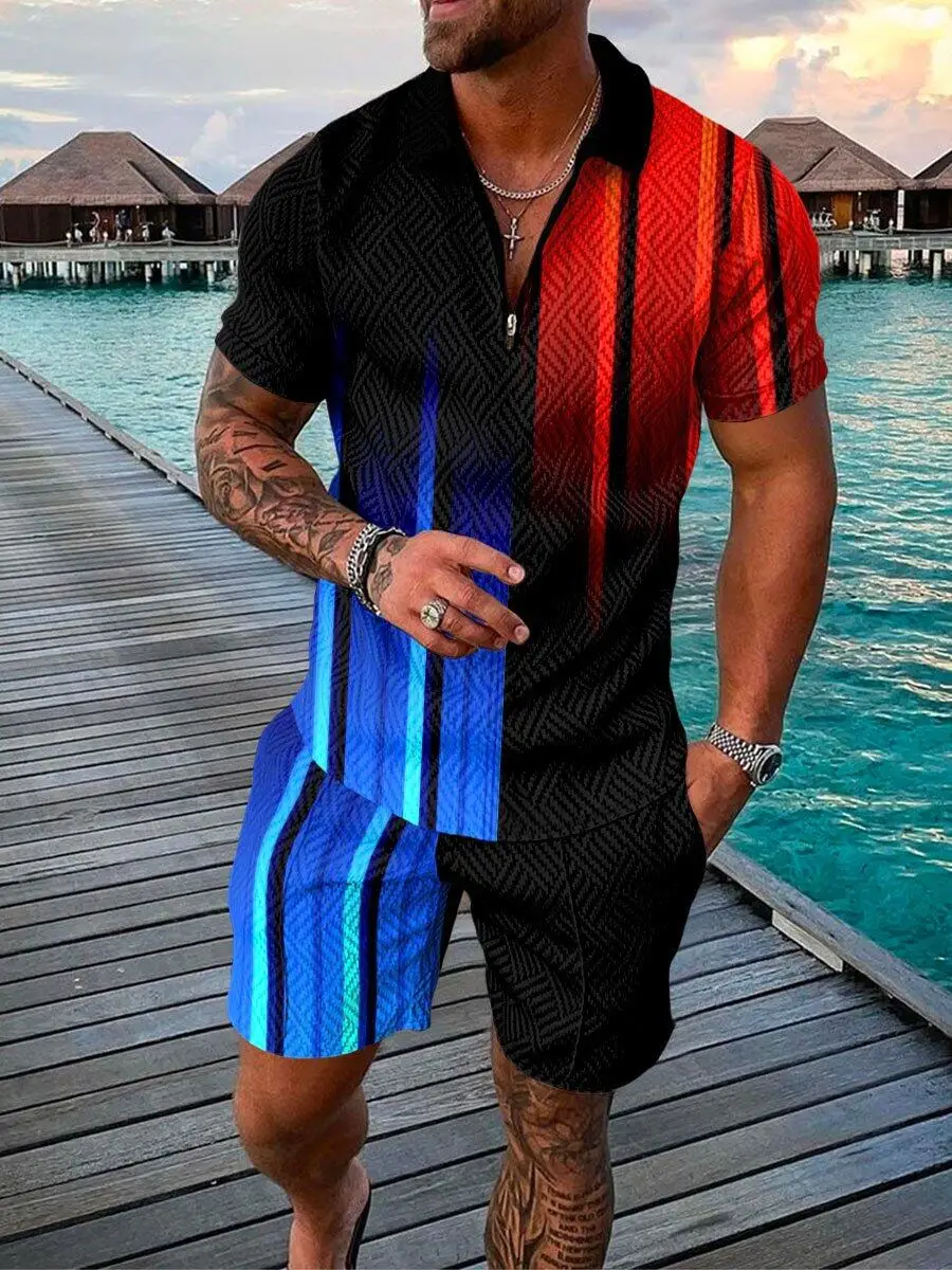 Men's Summer Lapel POLO Shirt + Shorts 2-Piece Set Solid Color Sports Outdoor Fitness Beach Leisure Striped Dots Clear Patterns 
Men's Summer Lapel POLO Shirt + Shorts 2-Piece Set Solid Color Sports Outdoor Fitness Beach Leisure Striped Dots Clear Patterns