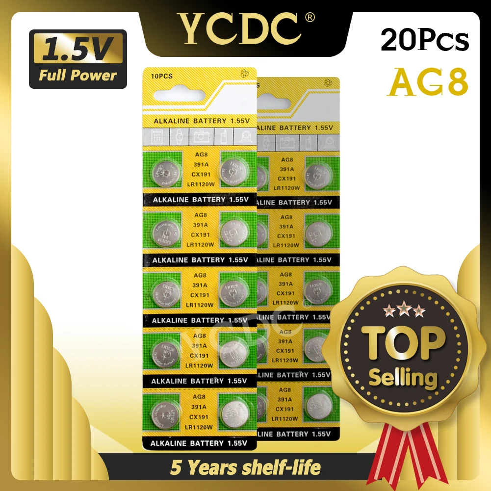 YCDC 20Pcs LR1120 391 SR1120 AG8 Button Cell Coin Batteries 191 LR55 LR1120W CX191 Alkaline Battery 1.55V For Watch Toys Remote
YCDC 20Pcs LR1120 391 SR1120 AG8 Button Cell Coin Batteries 191 LR55 LR1120W CX191 Alkaline Battery 1.55V For Watch Toys Remote