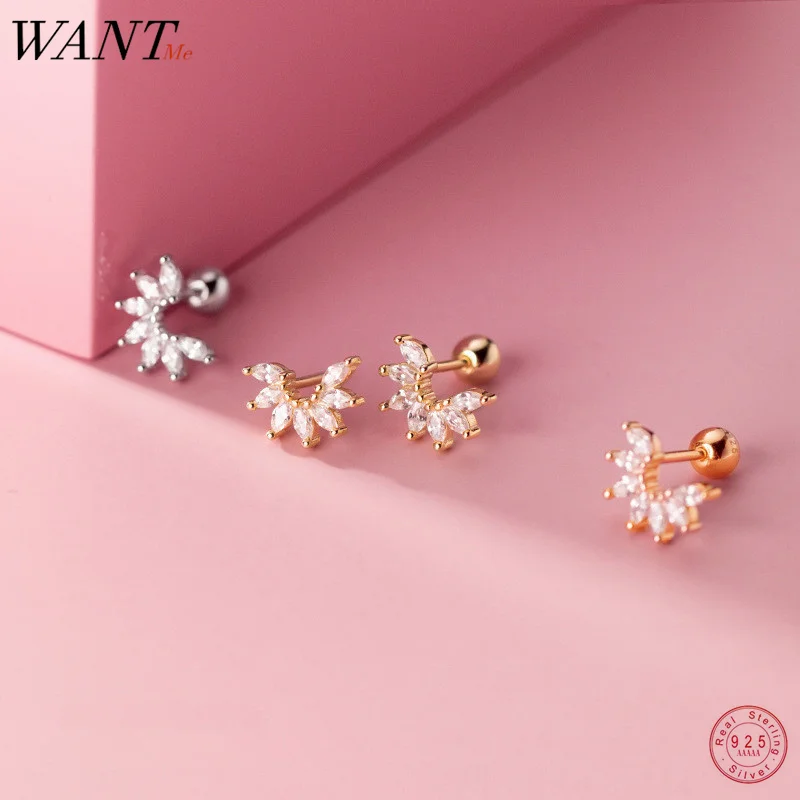 WANTME 925 Sterling Silver Romantic Shiny Zircon Crown Flower Bead Stud Earrings for Women Fashion Ear Bone Piercing Jewelry
WANTME 925 Sterling Silver Romantic Shiny Zircon Crown Flower Bead Stud Earrings for Women Fashion Ear Bone Piercing Jewelry