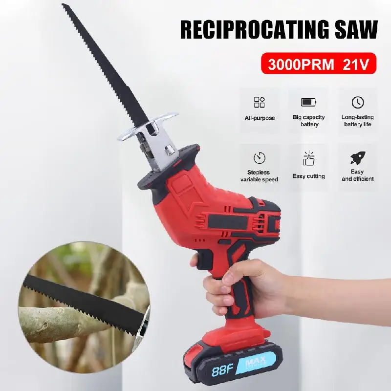 21V Cordless Electric Reciprocating Saw Handsaw Variable Speed Metal Wood Cutting Tool Electric Saw with 4PCS Saw Blades Kit
21V Cordless Electric Reciprocating Saw Handsaw Variable Speed Metal Wood Cutting Tool Electric Saw with 4PCS Saw Blades Kit