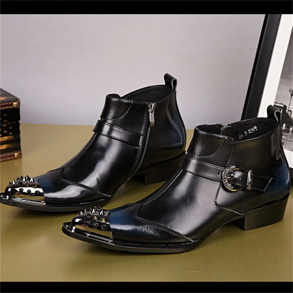 Black Buckle With Metal Zipper Genuine Leather High Heels Pointed Toe Boots Male Plus Size Fashion Party Wedding Dress Shoes 
Black Buckle With Metal Zipper Genuine Leather High Heels Pointed Toe Boots Male Plus Size Fashion Party Wedding Dress Shoes