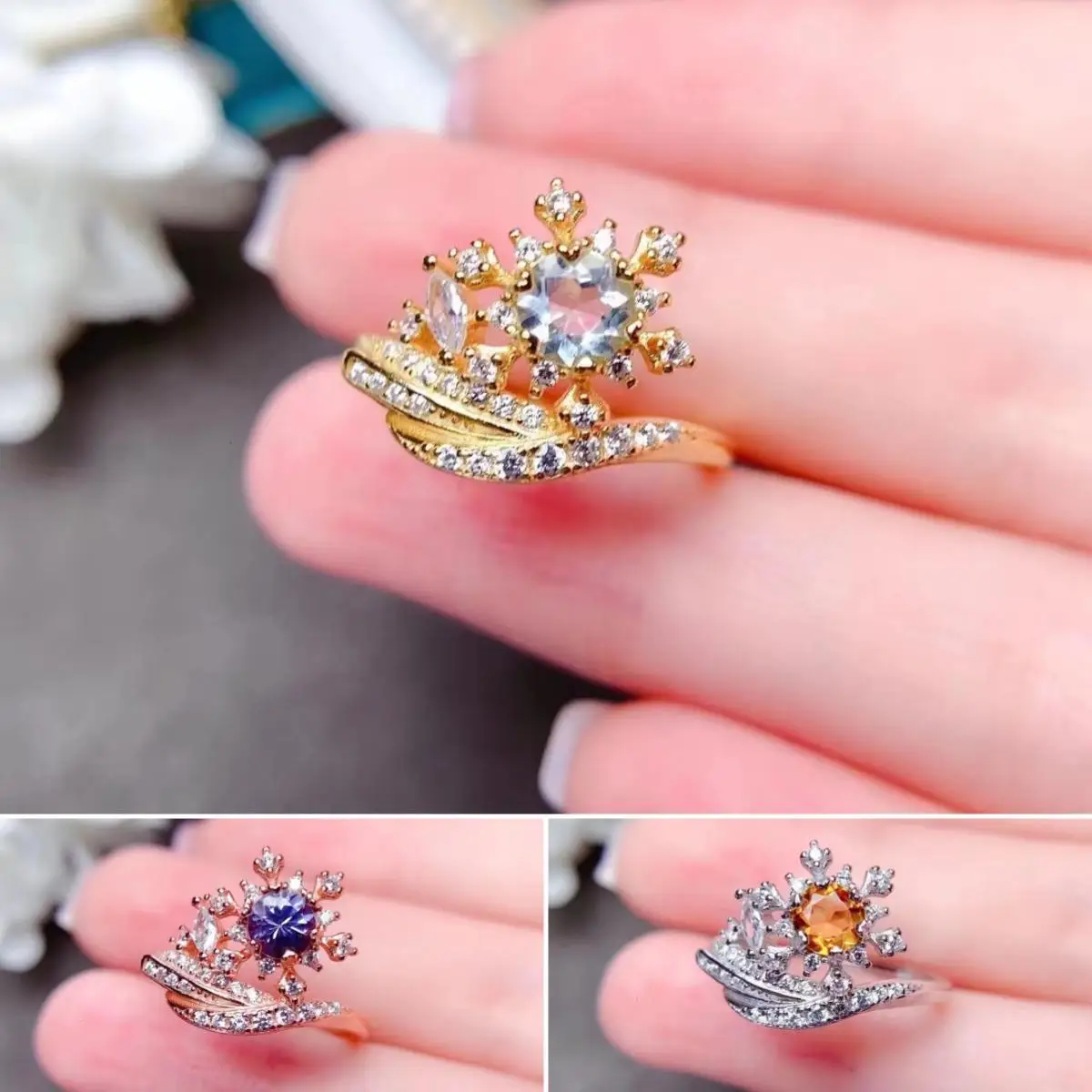 FS Natural Tanzanite/Citrine/Aquamarine Flower Ring S925 Sterling Silver Fine Charm Women's Weddings Jewelry MeiBaPJ
FS Natural Tanzanite/Citrine/Aquamarine Flower Ring S925 Sterling Silver Fine Charm Women's Weddings Jewelry MeiBaPJ