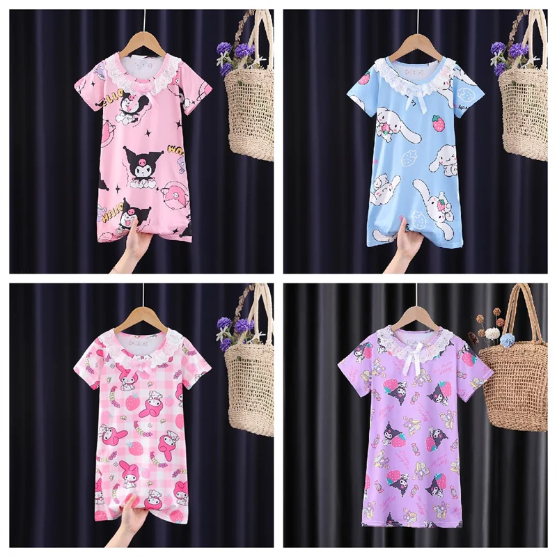Kawaii Sanrios Childrens Pajamas My Melody Kuromi KT Cat Girls Pajamas Summer Princess Lace Short Sleeve Pajamas Home Furnishing
Kawaii Sanrios Childrens Pajamas My Melody Kuromi KT Cat Girls Pajamas Summer Princess Lace Short Sleeve Pajamas Home Furnishing