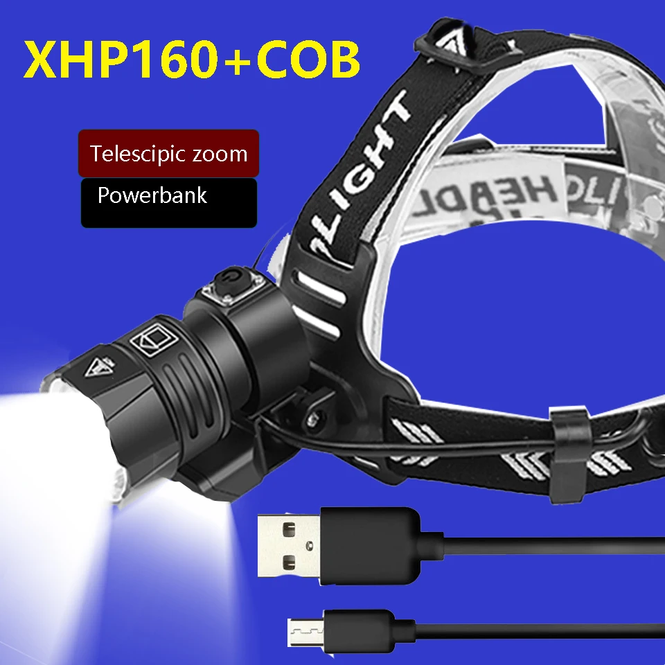 

Super XHP160 Most Powerful Led Headlamp XML-T6 High Power Led Headlight 18650 Rechargeable Head flashlight Usb Fishing Head Lamp