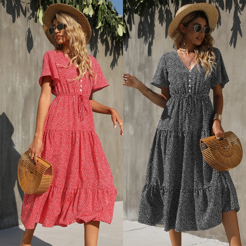 2022 Women's Dress Summer V-neck Single-breasted Short-sleeved Dress Long Skirt Women Printing Dress Loose Casual Dress
2022 Women's Dress Summer V-neck Single-breasted Short-sleeved Dress Long Skirt Women Printing Dress Loose Casual Dress
