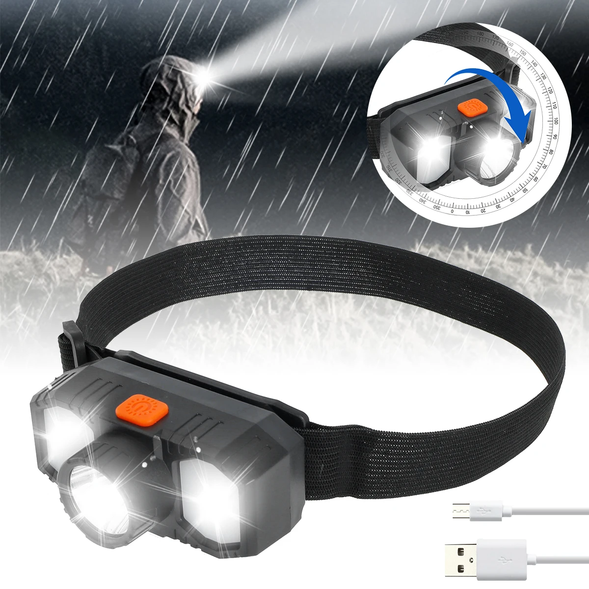 New USB Rechargeable LED Headlamp IPX5 Waterproof Headlight with 1200mAh Battery Adjustable 90° Rotating Head Flashlight with 3
New USB Rechargeable LED Headlamp IPX5 Waterproof Headlight with 1200mAh Battery Adjustable 90° Rotating Head Flashlight with 3