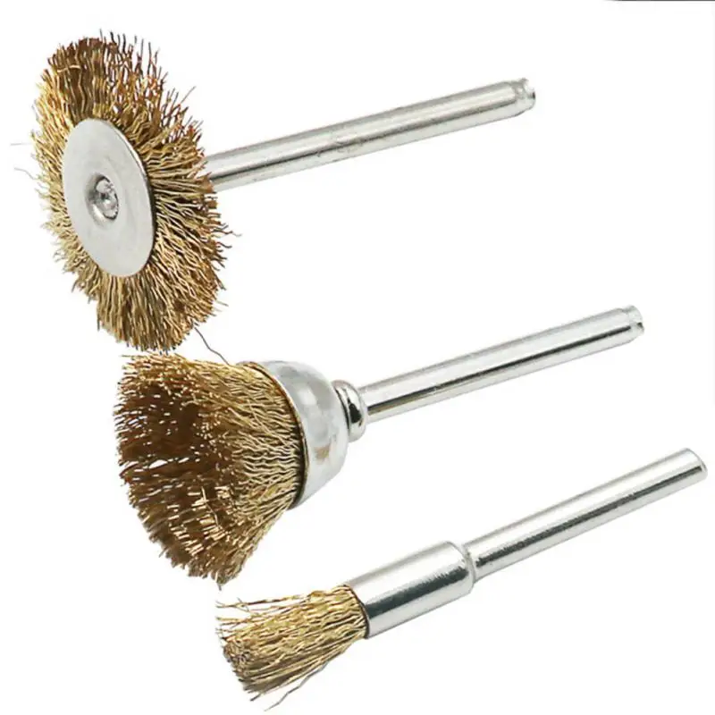 

Copper Wire Brushes Metal Brush Rust Removing Brush Polishing Brush For Dremel Rotary Grinder Tool 3mm Handle T-Wheel Tool