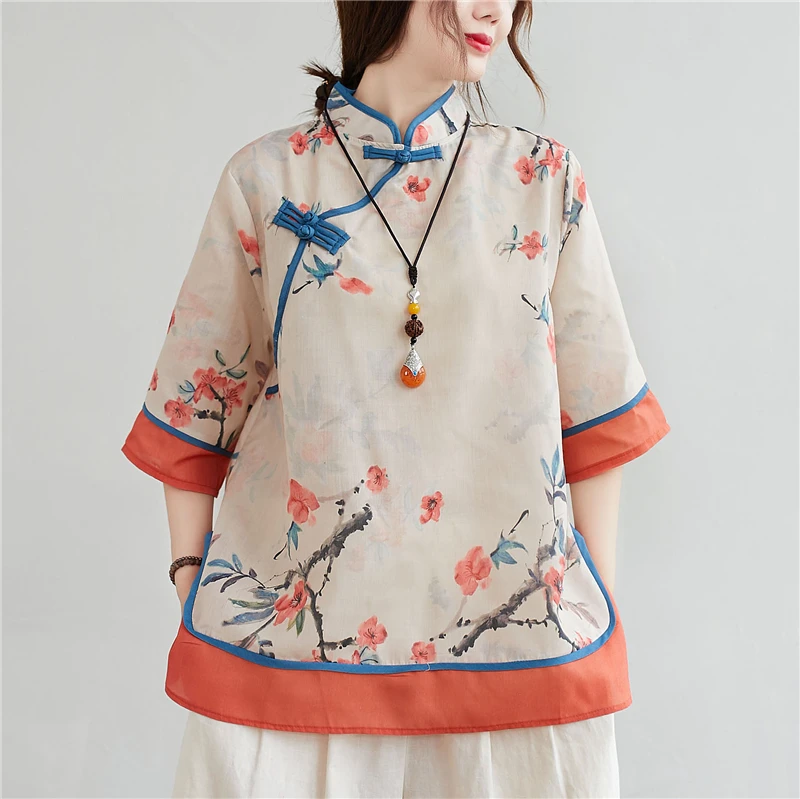 2023 women's loose national chinese style blouse women retro stand collar cheongsam button flower print half sleeve blouse g742
2023 women's loose national chinese style blouse women retro stand collar cheongsam button flower print half sleeve blouse g742