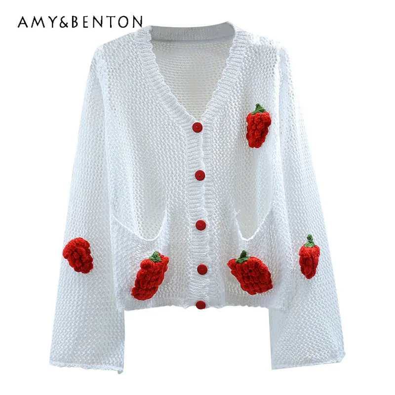 Three-Dimensional Cherry Embroidery Long-Sleeved Cardigan 2023 Spring Korean Style Loose Slimming Hollow Out V-neck Sweater Coat
Three-Dimensional Cherry Embroidery Long-Sleeved Cardigan 2023 Spring Korean Style Loose Slimming Hollow Out V-neck Sweater Coat