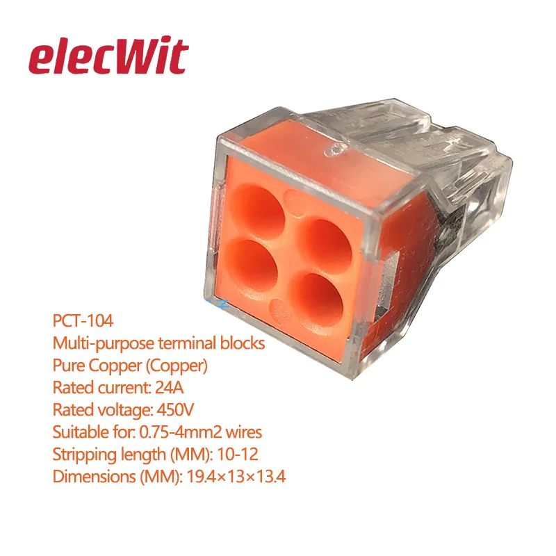 10pcs PCT-104 Orange Mini Quick Connector Universal Compact Wire Connector Plug-in Wire Terminal Home Connector 0.75-4mm2
10pcs PCT-104 Orange Mini Quick Connector Universal Compact Wire Connector Plug-in Wire Terminal Home Connector 0.75-4mm2