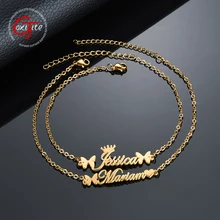 Goxijite Customized Ladies Name Anklet Stainless Steel Custom Crown Butterfly Nameplate Jewelry Worn On Ankles Gifts Wholesale