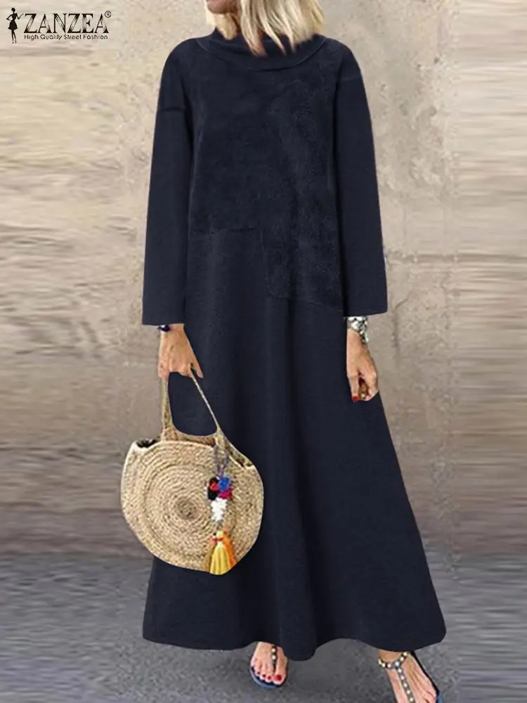 Casual Long Sleeve Plush Fluffy Pacthwork Long Sundress ZANZEA Autumn Women Turtleneck Sweatshirts Dress Vintage Kaftan Vestido
Casual Long Sleeve Plush Fluffy Pacthwork Long Sundress ZANZEA Autumn Women Turtleneck Sweatshirts Dress Vintage Kaftan Vestido