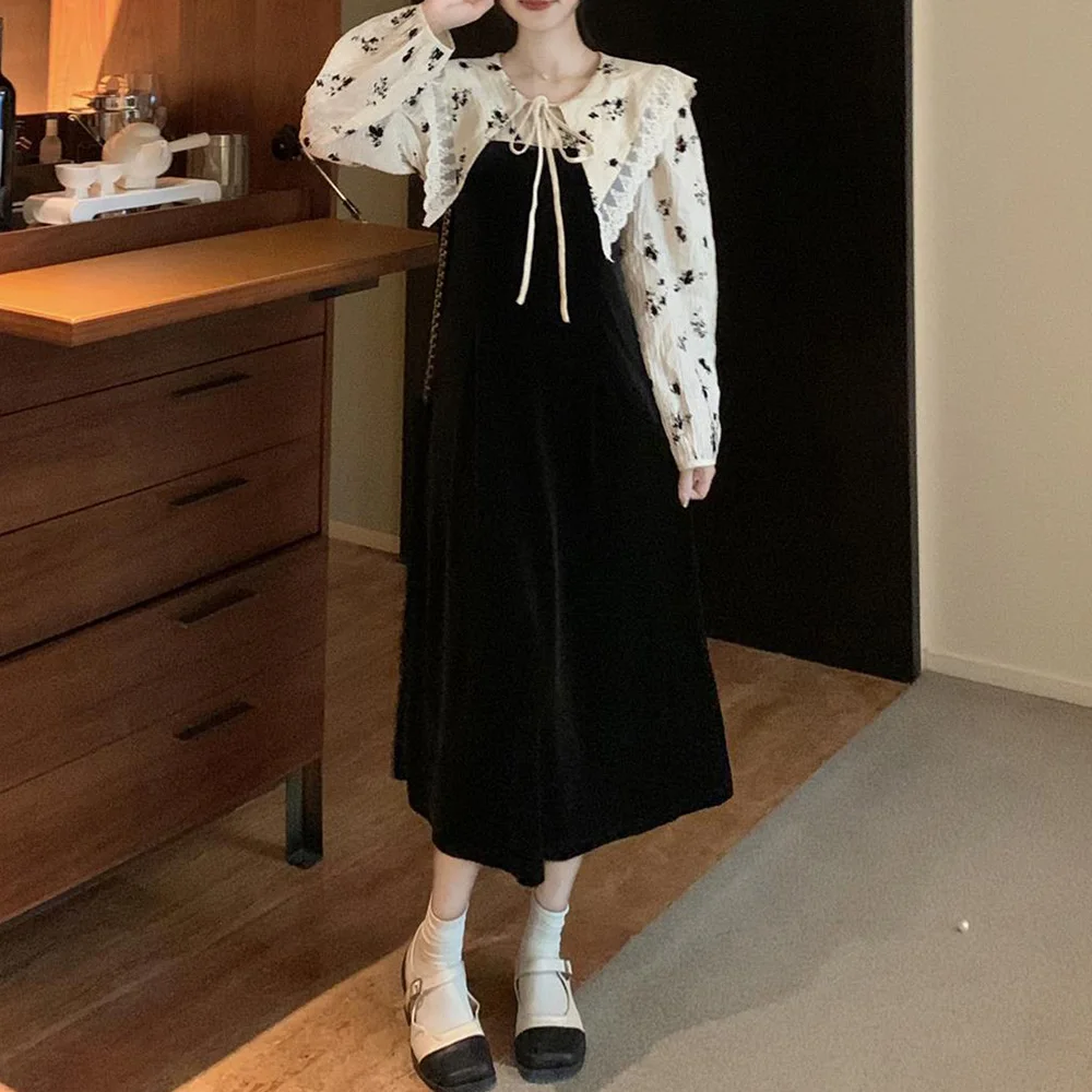 Women's Dress Sweet Spring Fake Two-piece Long Skirt Velvet Long-sleeved Bottoming College Style Casual Student Dresses Trend
Women's Dress Sweet Spring Fake Two-piece Long Skirt Velvet Long-sleeved Bottoming College Style Casual Student Dresses Trend
