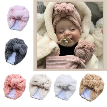 Solid Bow Knot Baby Indian Hat Turban Newborn Thick Winter Warmer Cap Beanies
