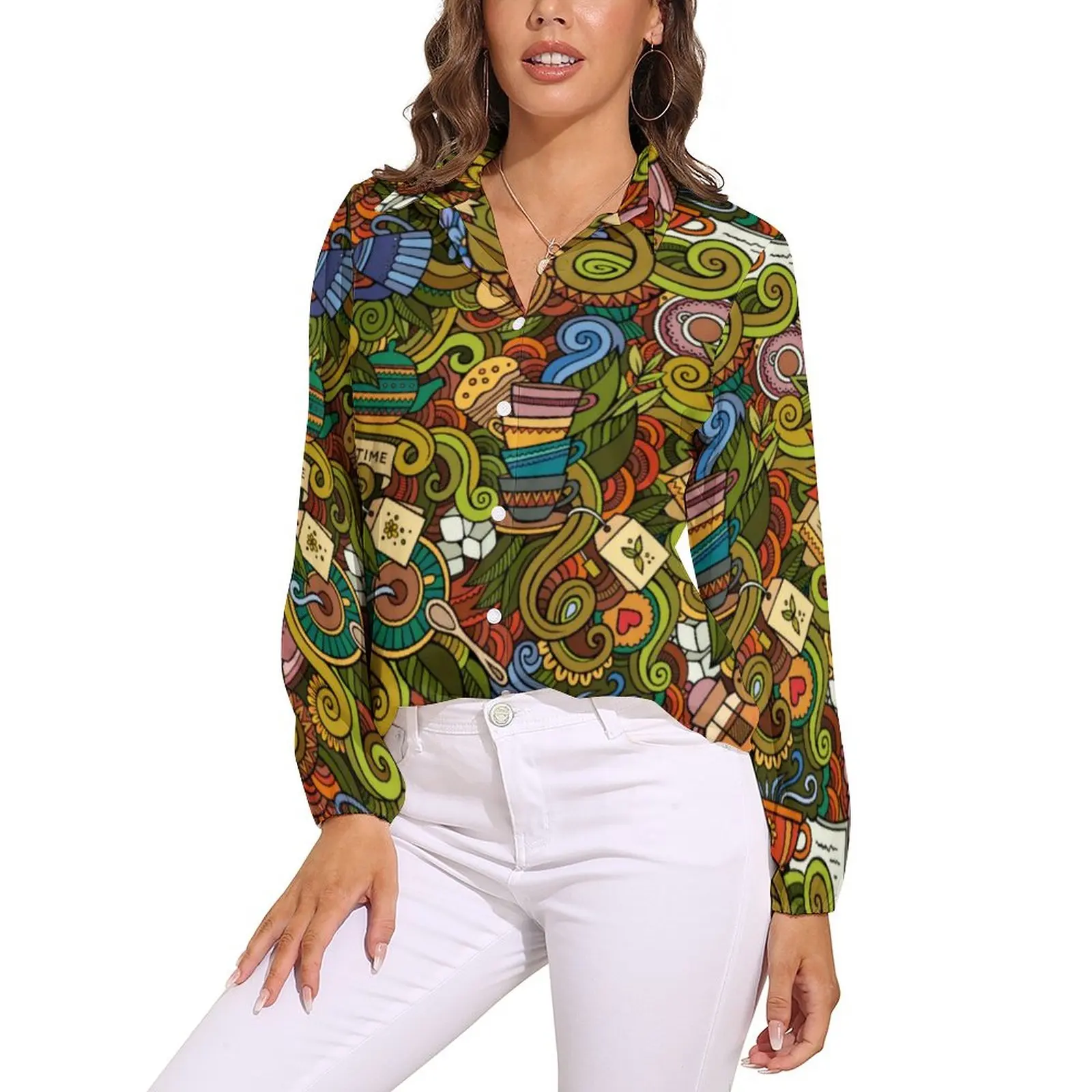 Tea Time Pop Art Blouse Retro Floral Print Kawaii Printed Blouses Female Classic Shirts Summer Long-Sleeve Oversized Clothing
Tea Time Pop Art Blouse Retro Floral Print Kawaii Printed Blouses Female Classic Shirts Summer Long-Sleeve Oversized Clothing