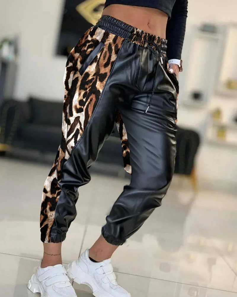 Contrast Leopard PU Leather Drawstring Cuffed Pants Fashion Sexy Skinny Slim Fit Pencil Trousers Streetwear
Contrast Leopard PU Leather Drawstring Cuffed Pants Fashion Sexy Skinny Slim Fit Pencil Trousers Streetwear