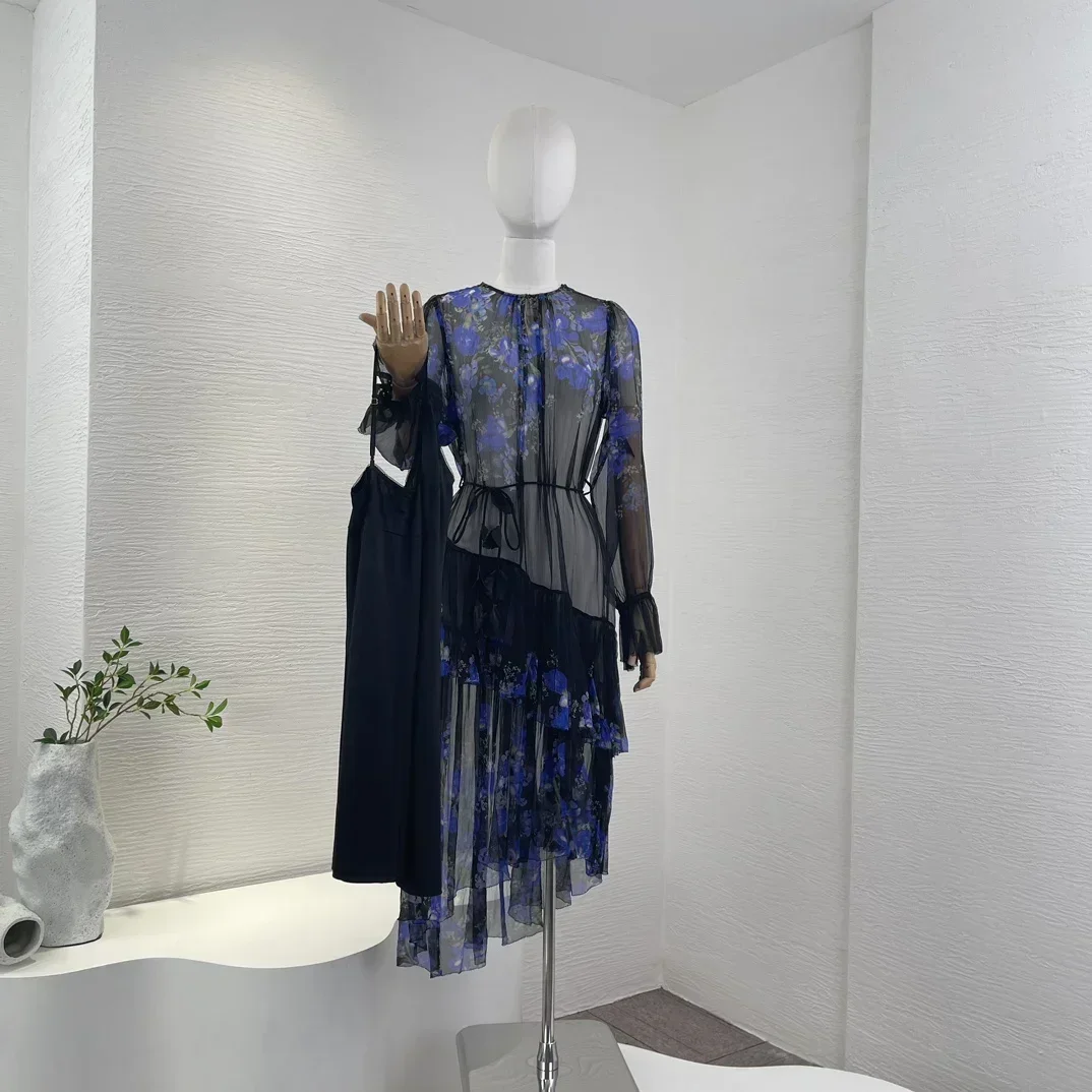 2023 Latest Top Quality Ruched Ruffles Cascading Floral Print Long SleeveBlack Purple Midi Dress for Women
2023 Latest Top Quality Ruched Ruffles Cascading Floral Print Long SleeveBlack Purple Midi Dress for Women