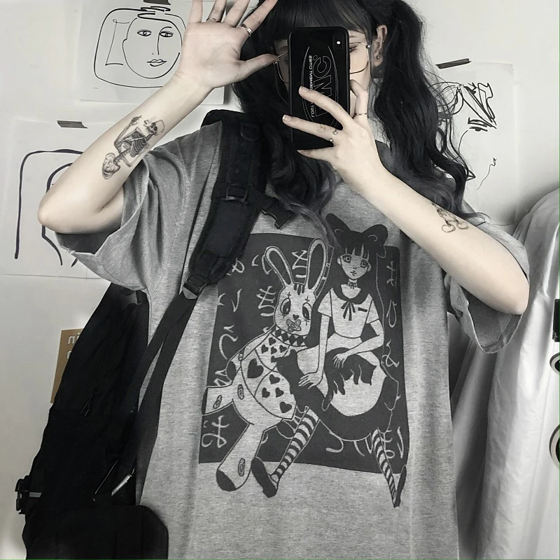 Oversize Streetwear T Shirt Gothic Punk cartoon Harajuku Style Short Sleeve Tops Women Summer demon Oversize Streetwear T-shirt
Oversize Streetwear T Shirt Gothic Punk cartoon Harajuku Style Short Sleeve Tops Women Summer demon Oversize Streetwear T-shirt