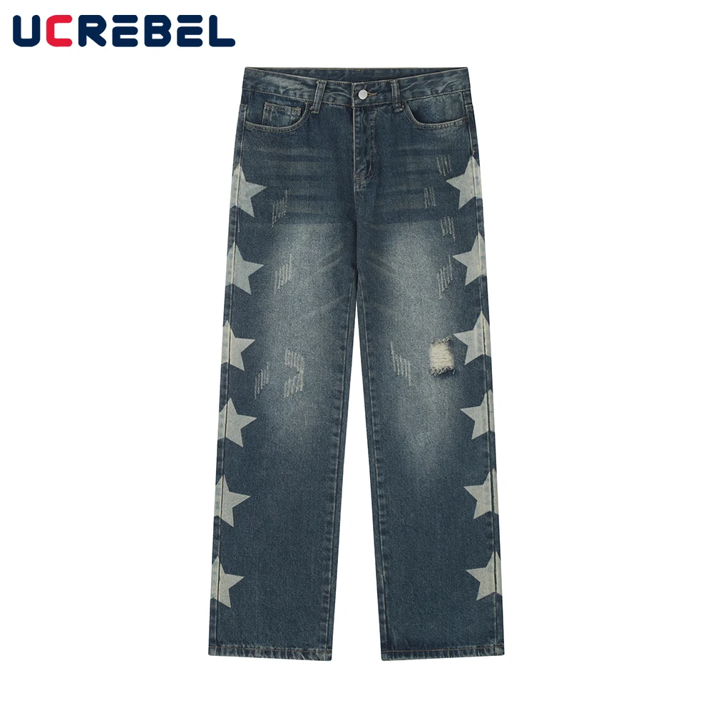 Джинсы мужские с принтом звезд, свободные брюки с вареным эффектом, прямые штаны, рваные широкие брюки в стиле ретро
Джинсы мужские с принтом звезд, свободные брюки с вареным эффектом, прямые штаны, рваные широкие брюки в стиле ретро