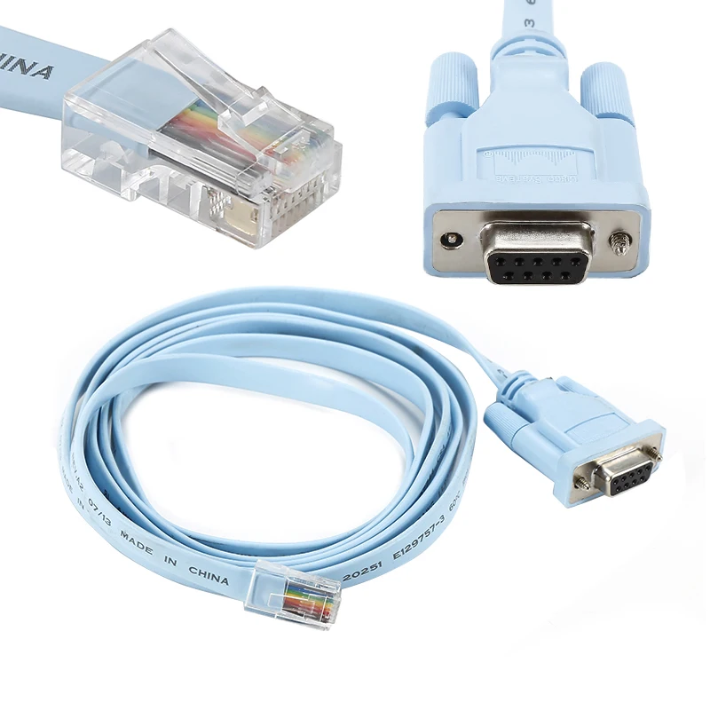 

RJ45 To DB9 Console Cable 1.8M/6FT VGA Male To RJ45 Connector With 9 Ports Crystal Plugs Blue Serial Port Durable Console Cable