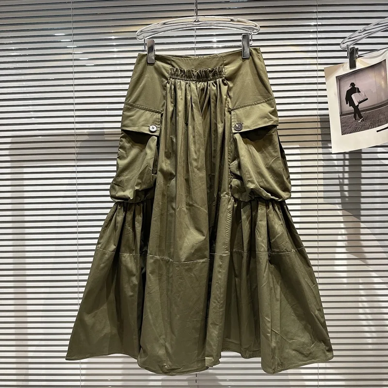 PREPOMP 2023 Summer New Collection Safari Style Big Pockets Elastic Waist Long Army Green Skirt Women GH798
PREPOMP 2023 Summer New Collection Safari Style Big Pockets Elastic Waist Long Army Green Skirt Women GH798