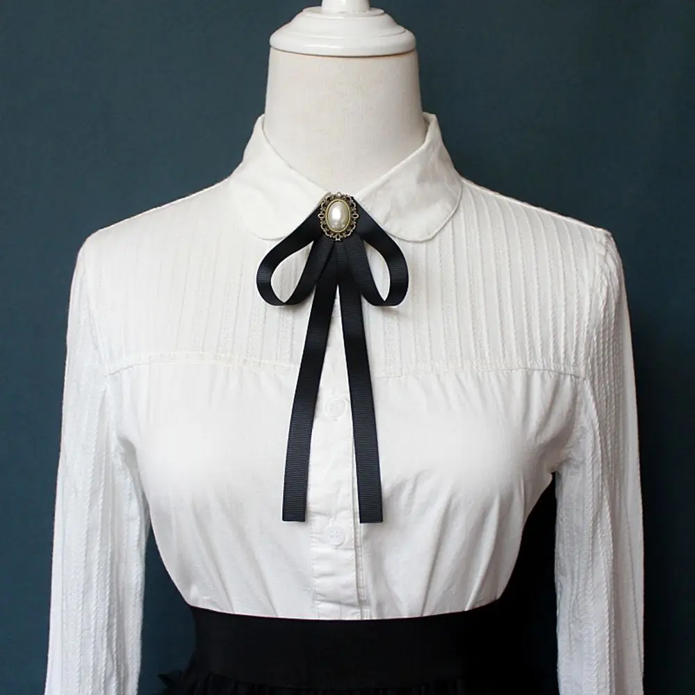 

Graduation Ribbon Tie Collar Bowtie Ribbon Shirt Accessory Imitation Pearl JK Bow Tie Neck Ties Cravat Ribbon Brooches