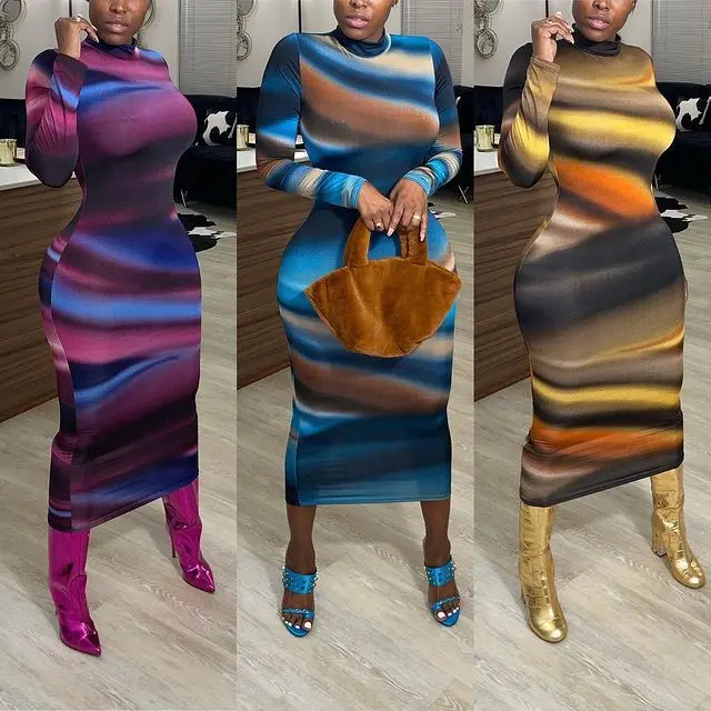 ELIJOIN Summer and Autumn Sexy Dress Female Gradient Multicolor Long Dress Slim National Dress Turtleneck Skirt
ELIJOIN Summer and Autumn Sexy Dress Female Gradient Multicolor Long Dress Slim National Dress Turtleneck Skirt