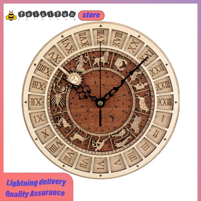 European High Quality Wooden Wall Clock Large Pointer Constellation Round Wall Clock Quartz Modern Design Living Room Decoration
European High Quality Wooden Wall Clock Large Pointer Constellation Round Wall Clock Quartz Modern Design Living Room Decoration