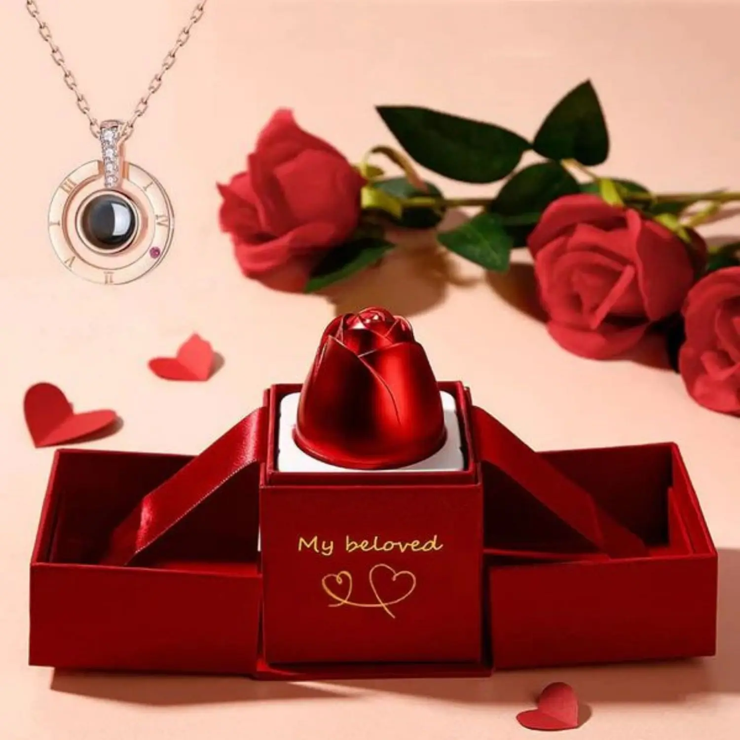 

Подарочная металлическая коробка для ювелирных изделий, подвеска в виде розы для подарка на День святого Валентина, День матери, свадьбу, годовщину, Рождество, ожерелье для любимой девушки