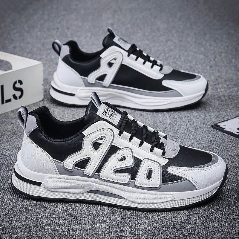 Мужские кожаные кроссовки, повседневная водонепроницаемая обувь с круглым носком, толстая подошва, увеличивающие рост, однотонные