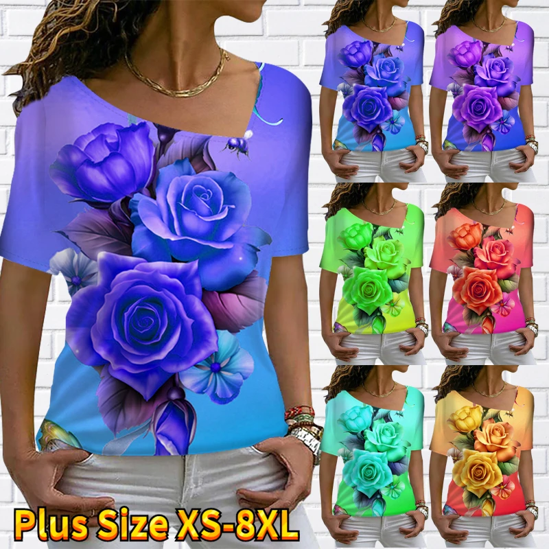 2022 Summer V-Neck Basic T-Shirt Flower Print Pullover Casual Loose Top Ladies Street Fashion Tee Shirt Oversized Short Sleeve
2022 Summer V-Neck Basic T-Shirt Flower Print Pullover Casual Loose Top Ladies Street Fashion Tee Shirt Oversized Short Sleeve