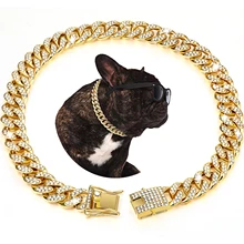 Luxury Designer Dog Collar Bracelet Bling Diamond Dog Necklace Cuban Gold Chain for Pitbull Big Dogs Jewelry Metal Material