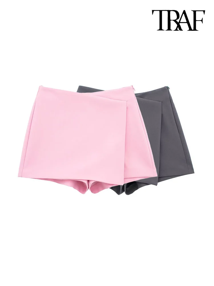 TRAF Women Fashion Asymmetric Pareo Style Self Overlay Shorts Skirts Vintage High Waist Side Zipper Female Skort Mujer
TRAF Women Fashion Asymmetric Pareo Style Self Overlay Shorts Skirts Vintage High Waist Side Zipper Female Skort Mujer