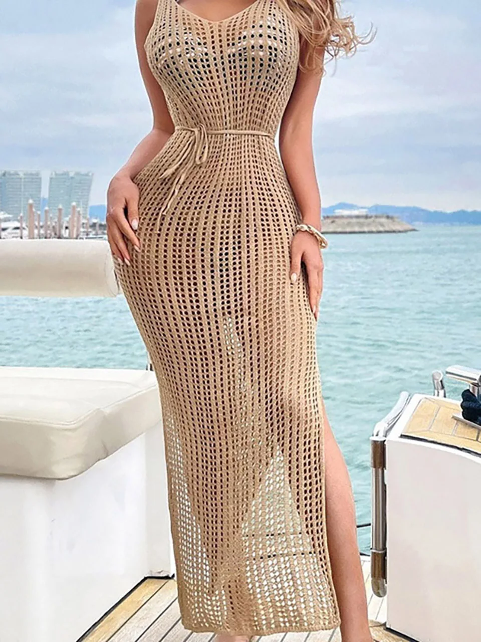 Sexy Hollow Mesh Crochet Maxi Dress Beach Outfits for Women Fashion Sleeveless Backless Knitted Dresses Swimwear Cover-ups Robe
Sexy Hollow Mesh Crochet Maxi Dress Beach Outfits for Women Fashion Sleeveless Backless Knitted Dresses Swimwear Cover-ups Robe
