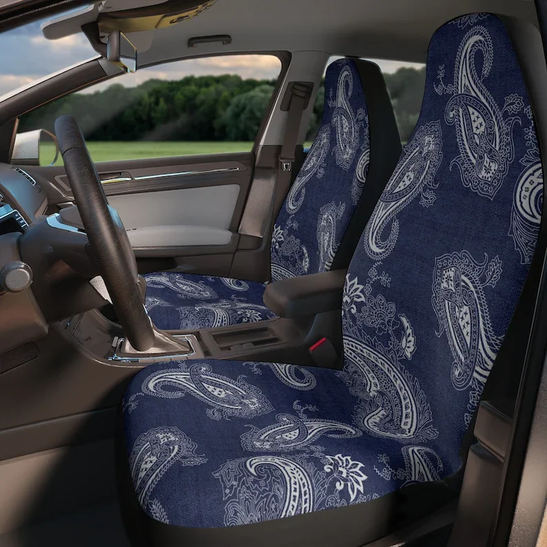 Blue Paisley Car Seat Covers, Blue Bandana Pattern
Blue Paisley Car Seat Covers, Blue Bandana Pattern