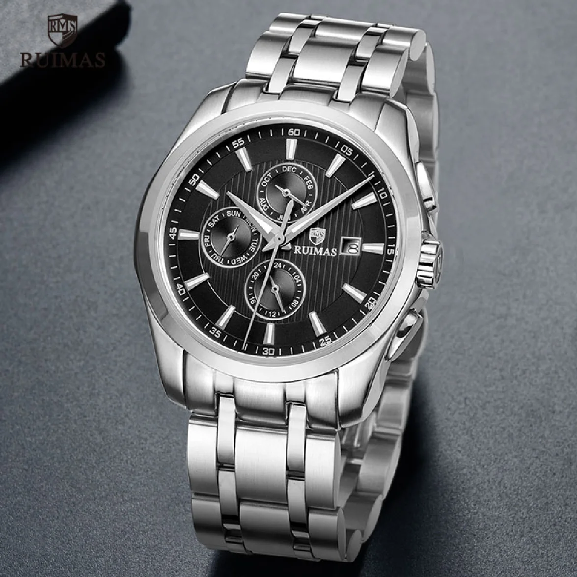 RUIMAS Men's Stainless steel Quartz Watches Luxury Business Chronograph Watch Relogios Masculino Relojes de Hombre 6688 Black
RUIMAS Men's Stainless steel Quartz Watches Luxury Business Chronograph Watch Relogios Masculino Relojes de Hombre 6688 Black