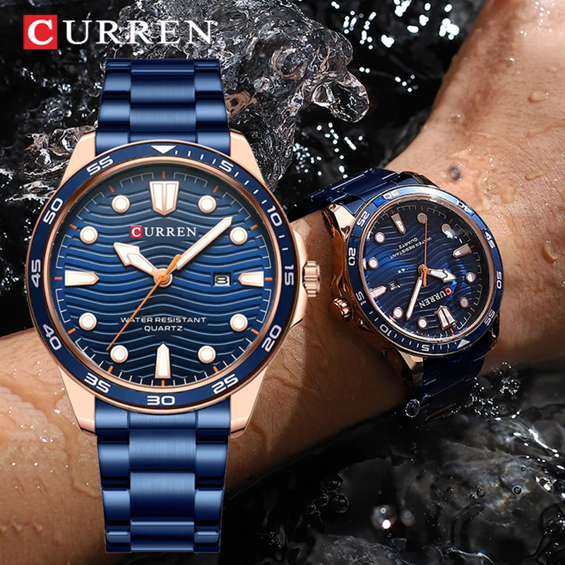 

CURREN Fashion Sports Waterproof Stainless Steel Men's Watches Analog Calendar Luminous Dial Chronograph Quartz Men Wristwatches