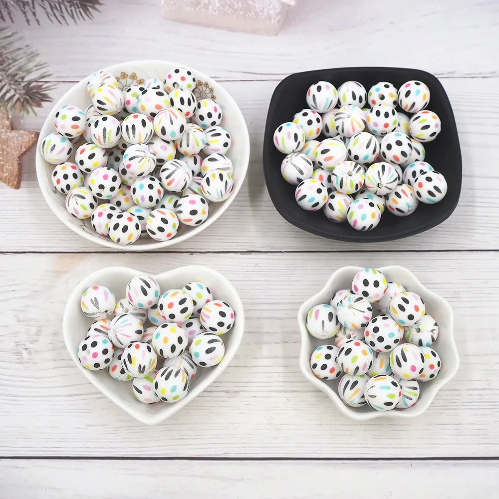 Chenkai 50PCS 15mm Dots Print Silicone Beads Baby Round Shaped Beads Teething BPA Free DIY Sensory Chewing Toys Accessories
Chenkai 50PCS 15mm Dots Print Silicone Beads Baby Round Shaped Beads Teething BPA Free DIY Sensory Chewing Toys Accessories